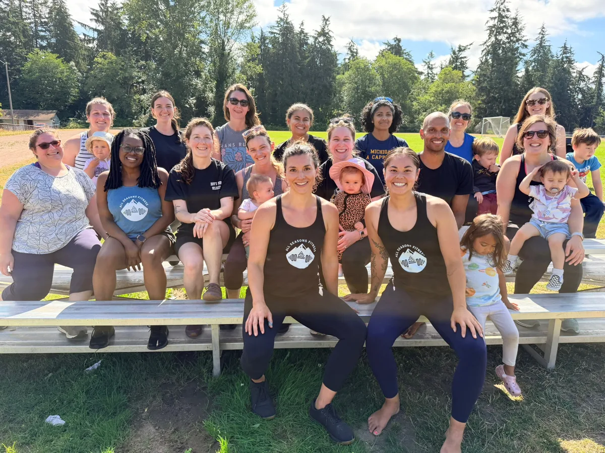 Coaches Brittany and Kristina with the full All Seasons Fitness community